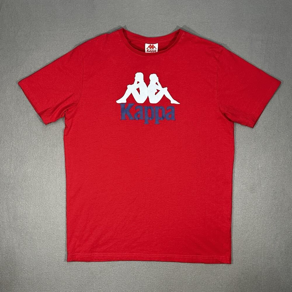 Kappa Logo Red T-Shirt Men’s XL White Blue Spellout Graphic Tee